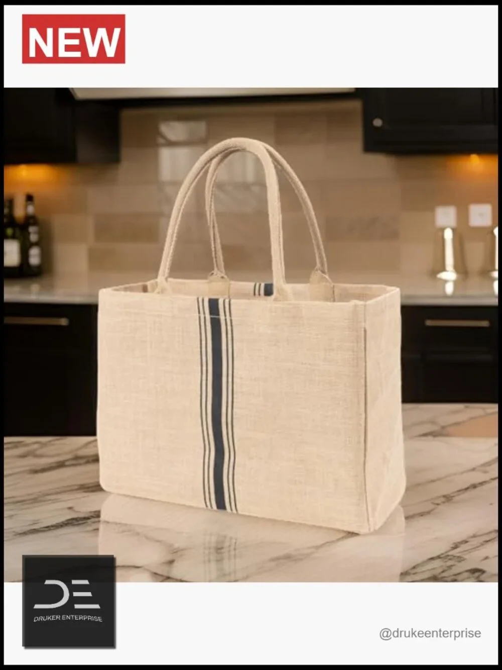 Jute Market Tote with Handles, Reusable Grocery Bag